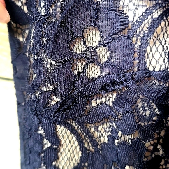 LAUNDRY Black Floral Lace Nude Underlay Sleeveless Drop Waist Short Dress SZ 6 - Picture 6 of 10